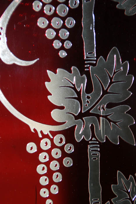 Close up of the finished panel, the clear glass was very smooth, but not totally transparent, but matched the original perfectly. Notice the seed, or air bubble in the clear part of glass...
